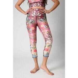 Yoga Democracy Pretty in Pink High Waist Cropped Leggings Size XS
